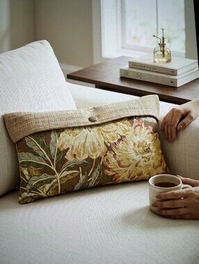 Floral Accent Pillow Hawaiian Barcloth Lumbar.  (Two Available)